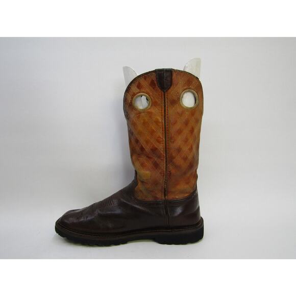 Justin Mens Size 10 D Orange Brown Leather Buckaroo Cowboy Western Boots main image 6